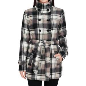 Ike Behar Plaid Double Breasted Belted Coat Jacket M Classic Preppy Academia